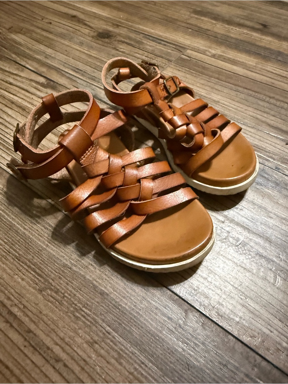 Kids Brown Leather Strappy Sandals